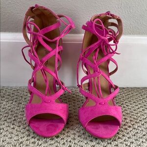 JustFab Hot Pink Lace-Up Heels